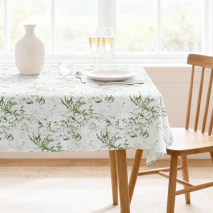 H.VERSAILTEX Linen Table Cloths Floral Printed Tablecloth Spill-Proof Waterproof Table Cover for Dining Buffet Feature Soft and Thick Fabric Wrinkle Free, 60 x 104 Inch, Vintage Botanical - Green