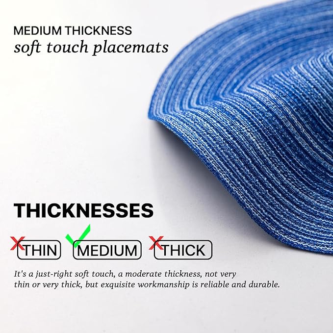Round Placemats Set of 6 Woven Placemats Washable Braided Table Mats for Dining Table Heat Resistant Non-Slip Circle Place Mats(Royal Blue)