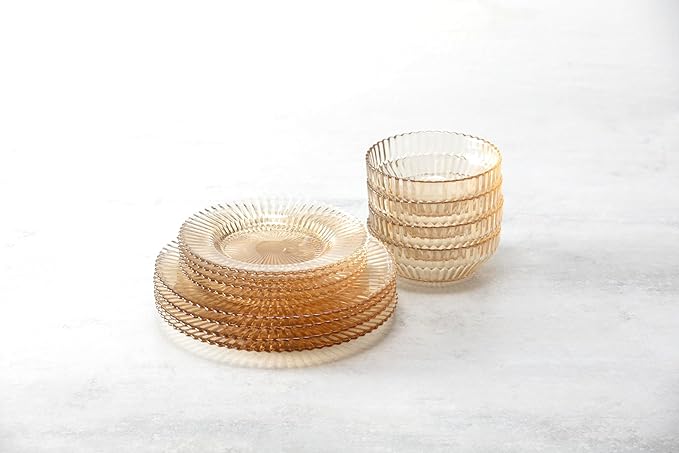 Fortessa Archie Glass, 12 Piece Dinnerware Set (Service for 4), Ginger