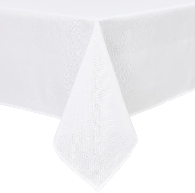 Hiasan Faux Linen Rectangle Tablecloth - Wrinkle and Stain Resistant Washable Table Cloth for Kitchen Dining Room Holiday Table Cover for Party Dinner, White, 60 x 84 Inch