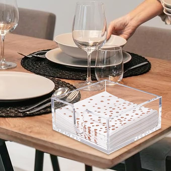 Rubtlamp 2 Pack Napkin Holder, Clear Acrylic Napkin Holder, 5.5x5.5x2.6 Inch Square Cocktail napkin holder, Plastic Napkins holder Great for Table Bathroom,Kitchen, Dinners for Mothers Day