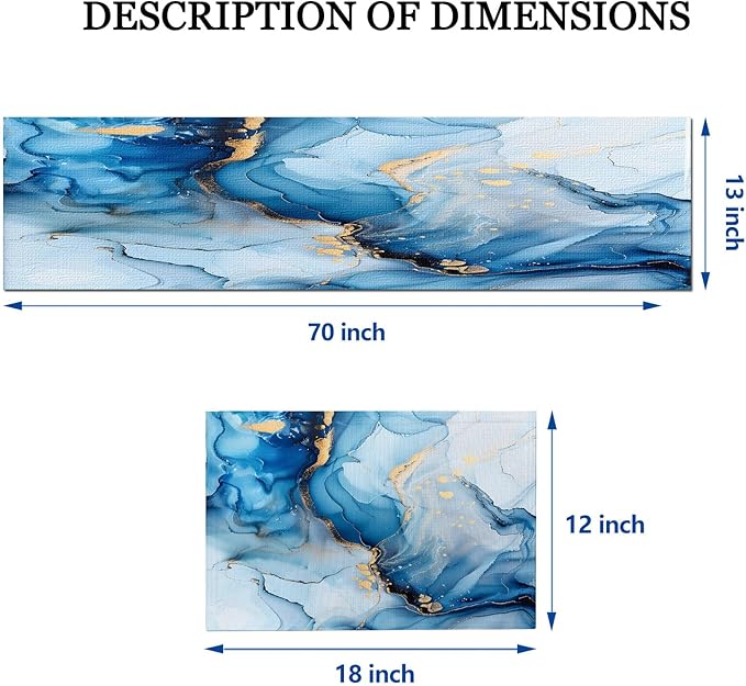 Mcalk Blue Marble Table Runner and Placemats Set of 6, Marble Print Placemats, Modern Cloth Place Mats Indoor for Kitchen,Washable Linen Material for Dining Table
