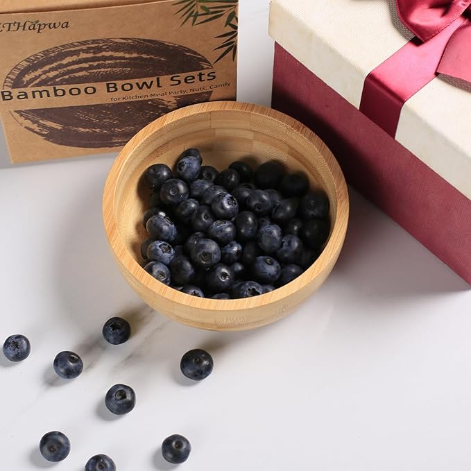 Soup Bowls Set of 2 for Dessert/Cereal/Pasta/Fruit | Natural Bamboo Serving Bowls for Nuts/Candy/Snacks/Pistachio | Charcuterie Accessories for Dipping/Condiments/Sauce | 15.21 oz Capacity