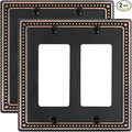 2-Pack Double Decorator Outlet Cover Plate, Pearls Decorative Switch Plates and Outlet Covers, 2 Gang Aged Bronze Metal Wall Plates, Corrosion Resistant
