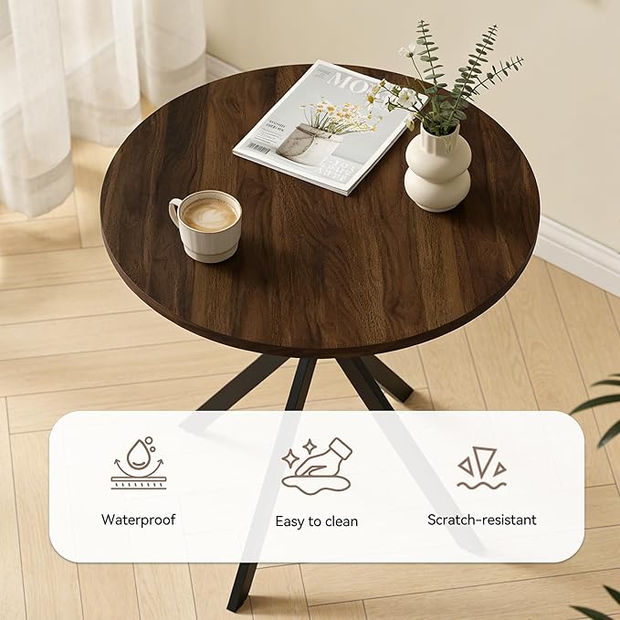 31.5" Round Dining Table Chairs Set for 2, Small Dining Table Chairs Set Space-Saving, Small Dinette Sets for 2 for Kitchen Dining Room Apartment(Walnut Table + Gray Chairs)