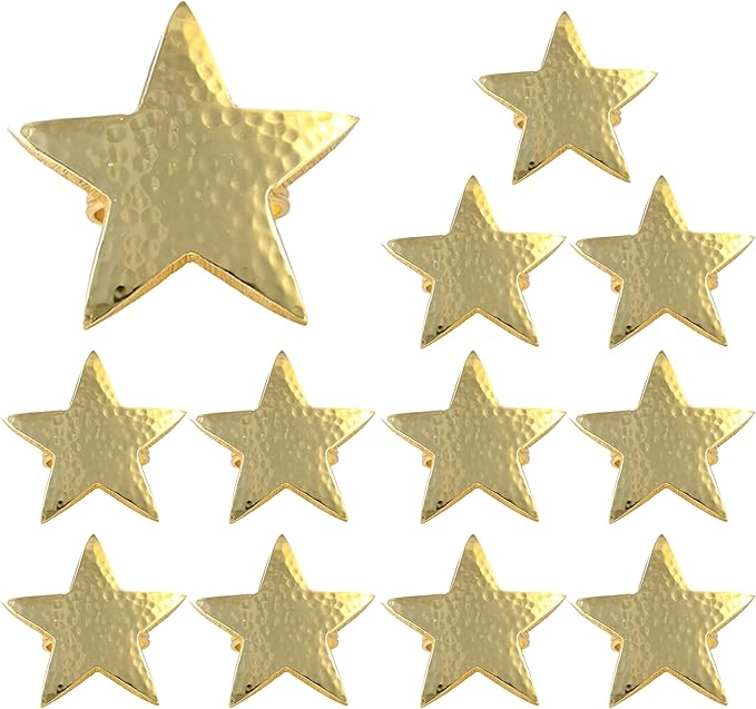 CLEENTABLE 12 Pcs Decorative Metal Napkin Rings Star Napkin Holders for Elegant Table Decor, Parties, Weddings, Holidays, Everyday Dining - Metallic Adornment for Table Settings (Gold)