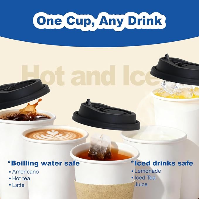 20 oz 300 Pack Coffee Cups with Lids and Sleeves, Straws, Hot Disposable To Go Travel Paper Cups Bulk for Office, Home Coffee Bar Accessories, Chocolate, Cocoa, Beverage (White)
