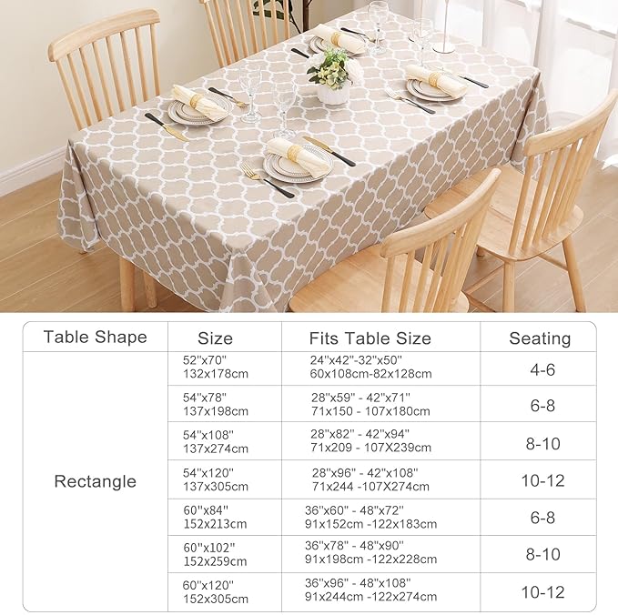 Smiry Square Table Cloth, Wipeable Spillproof Tablecloths with Flannel Backing for Square Tables, Waterproof Vinyl Plastic Tablecloth for Dining, Camping, Indoor and Outdoor (60" x 60", Khaki)