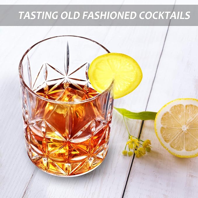 Whiskey Glass Set of 2, 10 oz Crystal Whiskey Glasses Thick Bottom Bourbon Gifts for Men, Old Fashioned Rocks Glasses Tumbler for Scotch, Cocktail, Father's Day Gifts for Men (Glass Set 2)