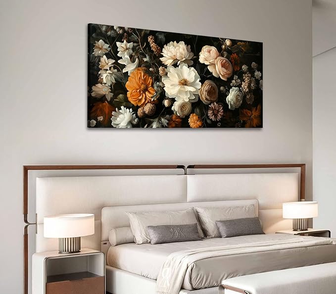 ADJUVANT Wall Art Vintage Floral Bouquet 60" L x 30" W, Flowers Peonies And Roses Canvas Painting Botanic Artwork Blossoms Prints Floral Wall Decor for Living Room Bedroom Dining Room Home Office