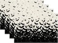 Halloween Placemats 12x18 Inches Set of 4,Black Bat Decorative Autumn Halloween Decoration Rectangle Black Linen Table Mats for Party Home Kitchen Dining Table Decoration