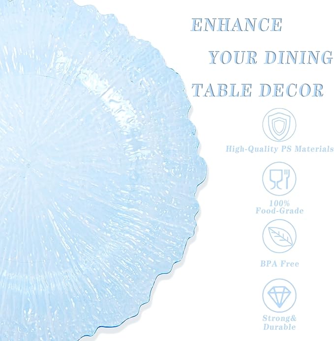 U-QE 60PCS Clear Blue Plates - Blue Plastic Hanukkah Plates Disposable&Reusable - Heavy Duty Plastic Plate for Hanukkah, Party&Wedding Including 30 Dinner Plate 10" & 30 Appetizer Plate 7"