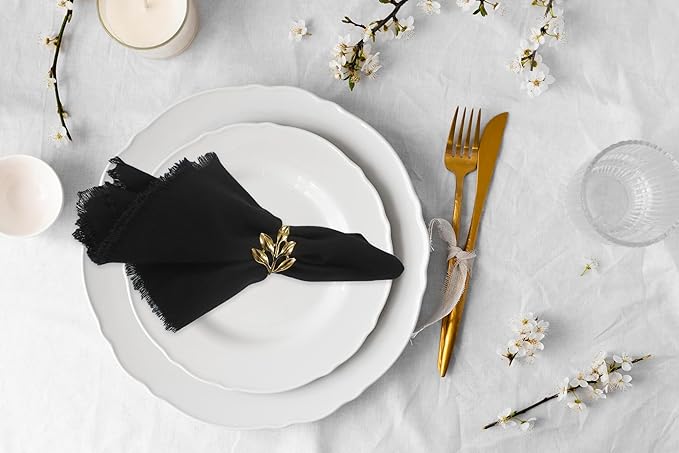 ACCENTHOME Black Cotton Linen Napkin Set of 12 18x18 inch Dinner Napkins - Washable Soft Premium Hotel Quality Reusable Hemmed Edges Napkins Perfect Table Linens for Family Dinners, Weddings