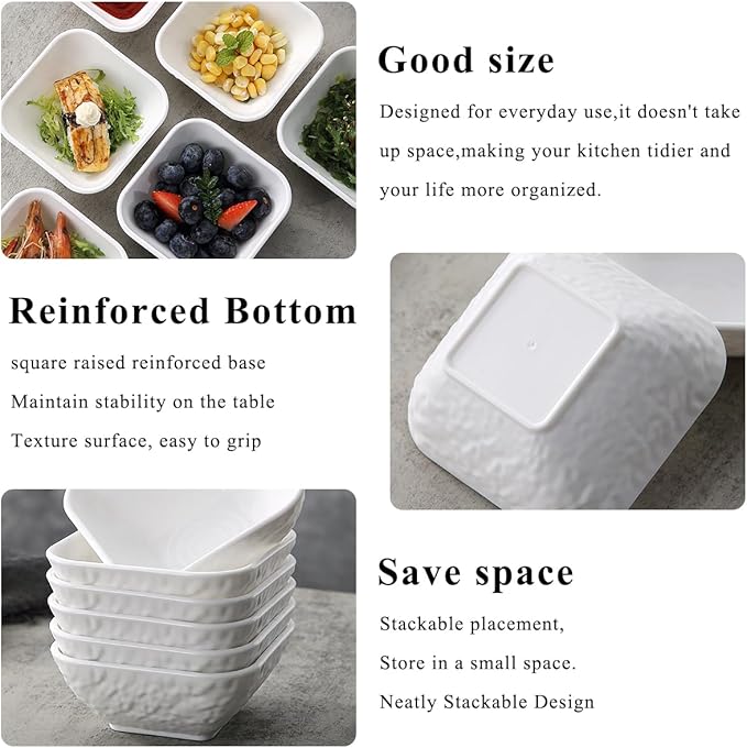 Kyraton Dip Bowls Set 6pcs 6oz, White Plastic Dipping Bowls Soy Sauce Plate for Side Dishes, Condiment Server for Tomato Sauce, Ketchup, Vinegar, BBQ and Party Dinner, Mini Appetizer Plates.