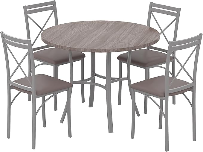 VECELO 5 Piece Dining Table Set for 4, Wood Grain Dinette with Chairs for Kitchen, Breakfast Nook, Small Space, Light Grey