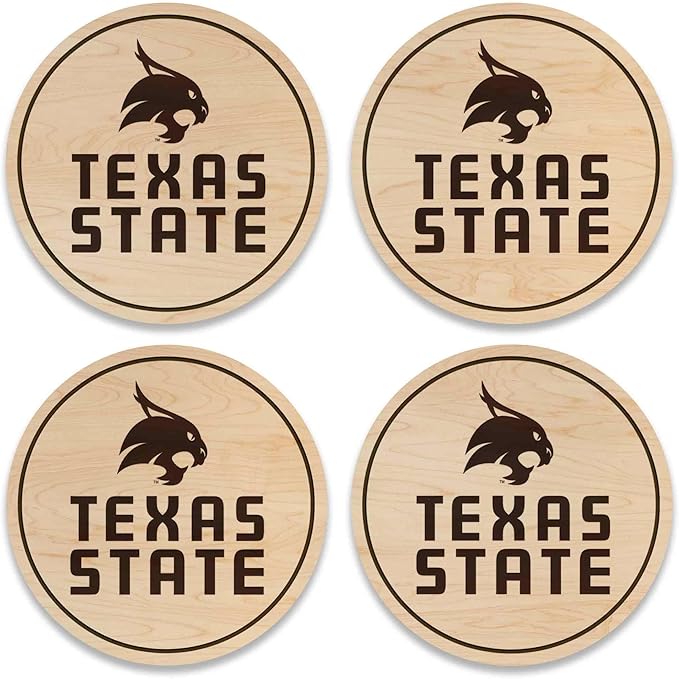 LazerEdge Texas State Bobcats Wooden Coaster Set - Maple Wood - Officially Licensed Product - 4-Pack