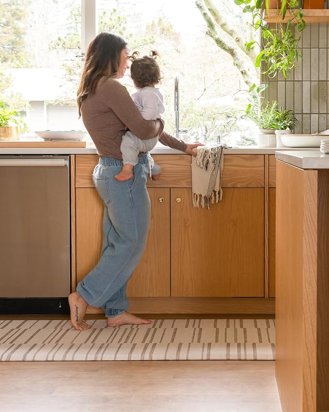 House of Noa Nama Standing Mat – Anti-Fatigue Cushioned Kitchen Mats for Floor | Ergonomic Bounce-Back Foam Kitchen Mats | Anti-Fatigue Mats for Kitchen & Standing | Nara Stripe Natural | 30" x 72"