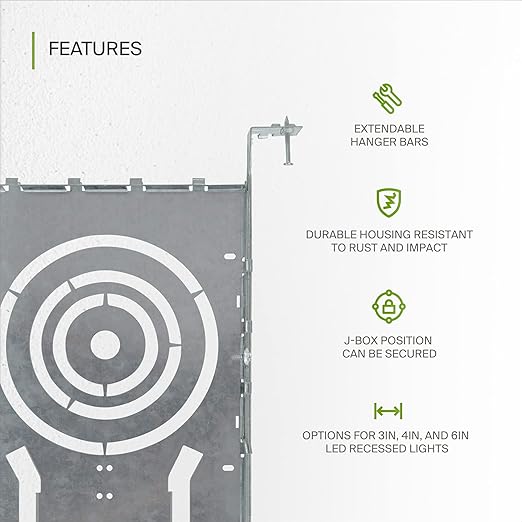 ASD New Construction Mounting Plate with Round Holes - 3/4/6 Inch Adjustable LED Recessed Lighting Housing with Extendable Hanger Bars, Shallow Wafer Light Bracket, Mounting Kit with Notches, 12 Pack