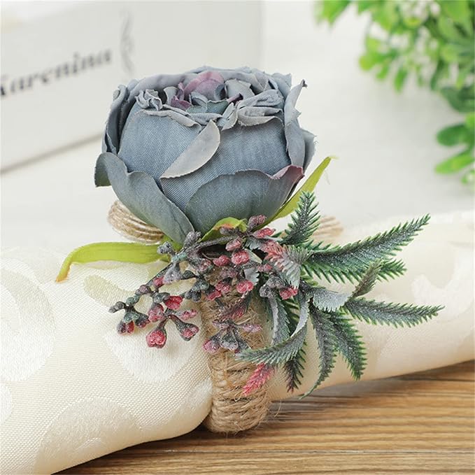 Floral Napkin Rings Set of 6,Rustic Rose Napkin Rings Flower Dinner Napkin Holder for Table Decoration (26#Blue)
