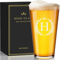 Personalized Beer Glasses Gifts for Men, 16 oz Pint Glasses Monogrammed A-Z Drinking Glass Cups Customized Gift, Unique Christmas Anniversary Birthday Gifts for Men Him Dad Brother Husband Grandpa (H)