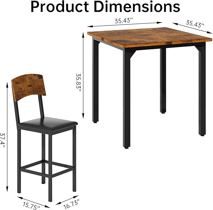 AWQM 5-Piece Dining Table Set, Dining Table Set for 4, Counter Height Table & 4 Bar Stools, Modern Kitchen Dining Set, with Upholstered Chairs, Compact Dining Set for Small Spaces (Walnut Color)