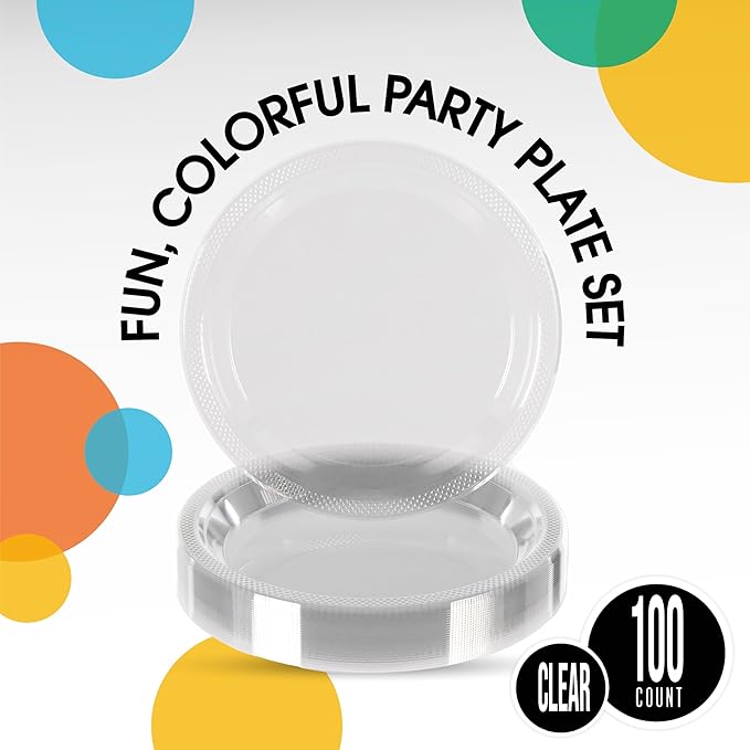 Clear Plastic Plates For Party 10" Clear Disposable Plates Heavy Duty 100 Pcs Plastic Dinnerware Sets Heavy Duty 350 GSM Disposable Dinnerware Set