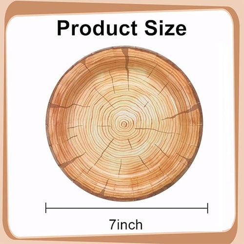 120 Pcs Wood Grain Paper Plates 7 Inch Farmhouse Round Disposable Plates Rustic Wood Slice Dish for Lumberjack Birthday, Christmas Dinner Supplies for Baby Shower, Woodland Party