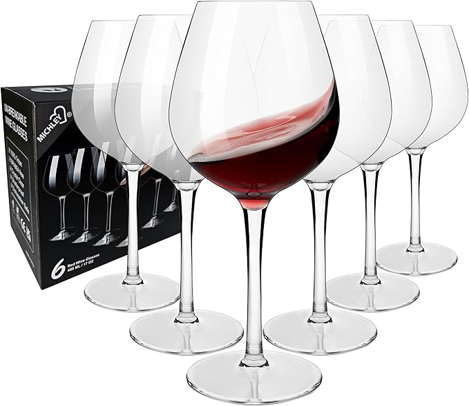 MICHLEY Unbreakable Red Wine Glasses 17 oz, Tritan Plastic Reusable Stemware for Indoor and Outdoor Use, Set of 6
