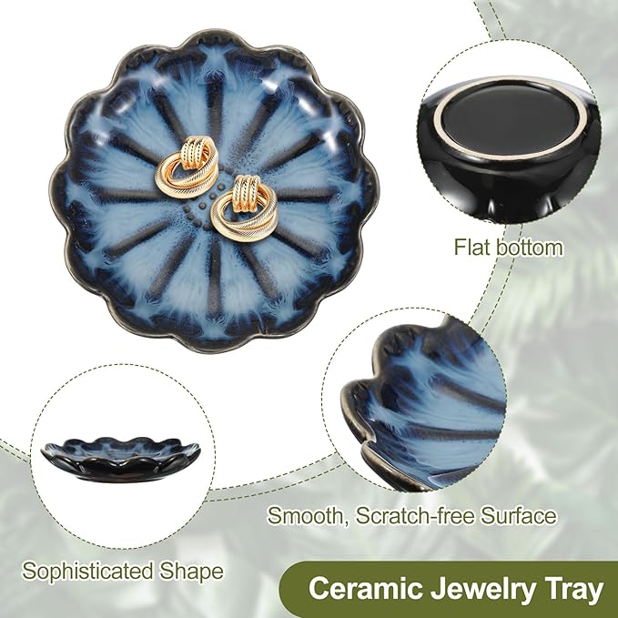 uxcell 2Pcs Ceramics Jewelry Plate, Sunflower Shape Key Holder Bowl for Entryway Table Decor Small Ring Tray Dish Gift for Women Girlfriend, Gradient Blue