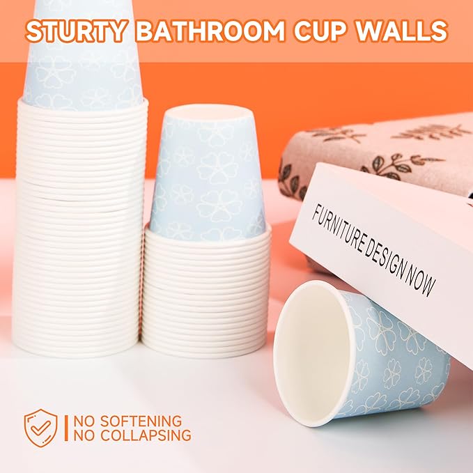 600 Pack 3 oz Bathroom Cups, Disposable Paper Cups with Rolled Rim, Small Paper Mouthwash Cup for Guest Bathrooms, Vanity & Office Use, Mist blue