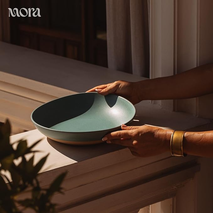 MORA Jumbo and Large Serving Dishes Set of 2, 13 inch and 12 inch Ceramic Pottery Oval Platters - Microwave, Oven and Dishwasher Safe - Iris & Merrigold