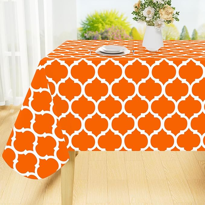Smiry Square Table Cloth, Waterproof Vinyl Tablecloth with Flannel Backing for Square Tables, Wipeable Spillproof Plastic Tablecloths for Dining, Camping, Indoor and Outdoor (54"x54", Bright Orange)