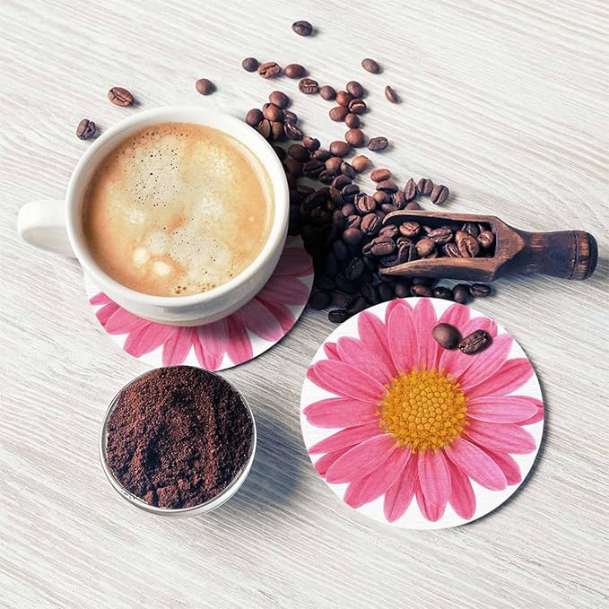 Pink Chrysanthemum Drink Coaster Isolated Beautiful Blossom Beautiful Home Decor Diatomite Heat-Resistant Diatomite 4 Inch for Cold Drinks Wine Mugs Cups