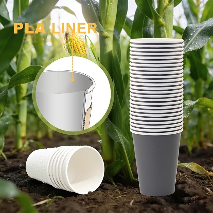 100 Pack 12 oz Disposable Coffee Cups with Lids and Sleeves, Leak-Proof To Go Coffee Cups, PLA Paper Coffee Cups for Hot Beverage