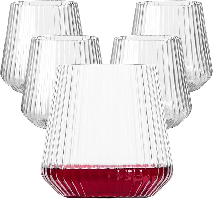 20 Pack Plastic Ribbed Wine Glasses, 14Oz Origami Disposable Wine Glasses Unbreakable Clear Plastic Cocktail Glasses Recyclable Shatterproof Reusable Wine Cups