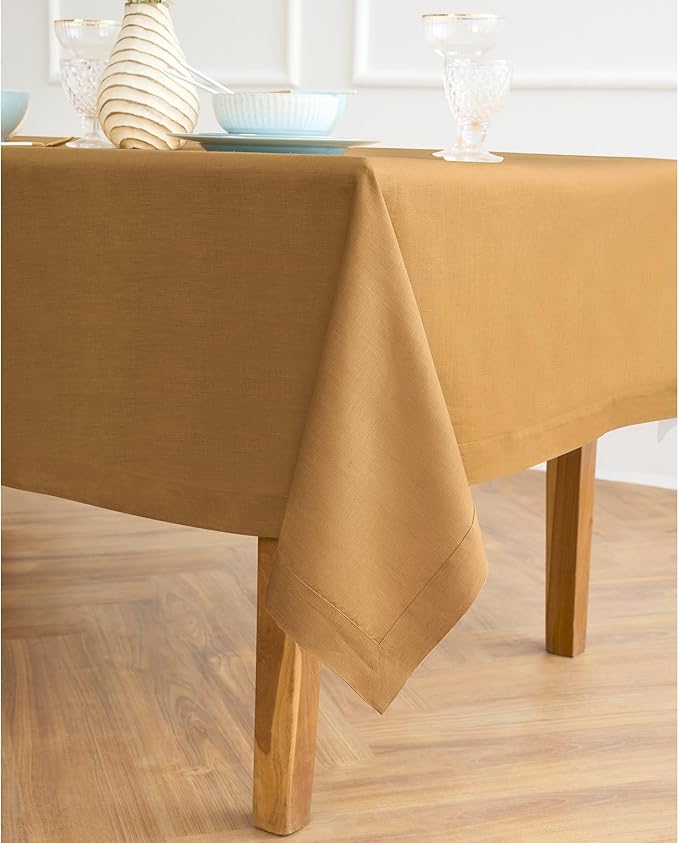 Solino Home Linen Tablecloth for Rectangle Tables 60 x 108 Inch - 100% Pure Linen Caramel Table Cloth - Fete, Machine Washable Cloth Tablecloth for Spring, Easter