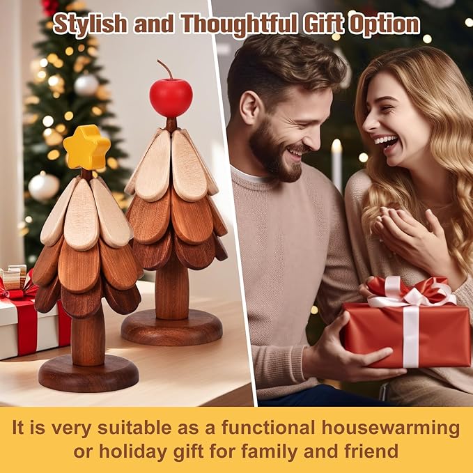 Wooden Tree Trivet Set - Tree Coasters & Trivets for Hot Dishes - Cork Trivets for Hot Pots and Pans - Tree Coasters & Trivets for Hot Dishes (Apple)