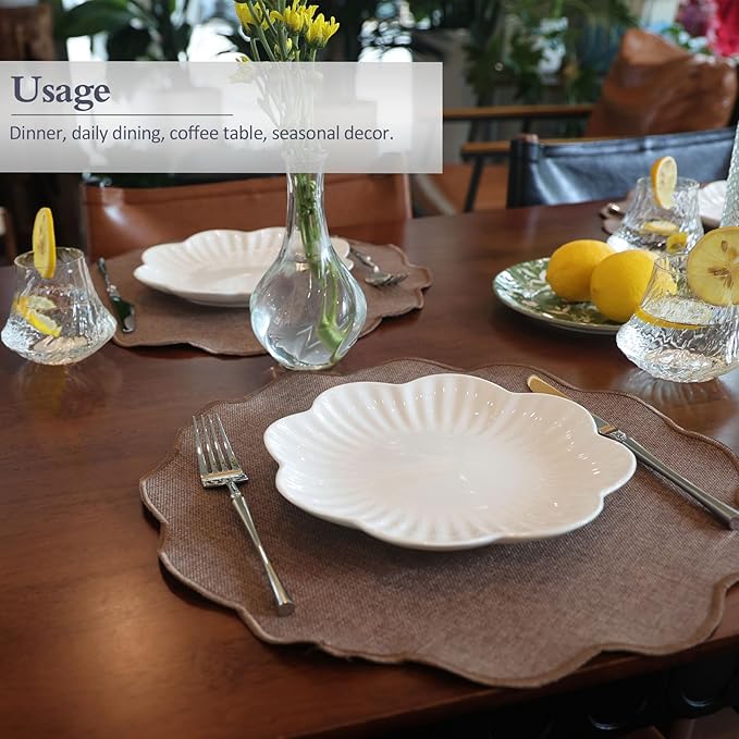 AHHFSMEI Round Faux Linen Placemats Set of 6 Waterproof Table Mats Heat Resistant Non-Slip and Stain Proof for Kitchen Dining Elegant Decor (Brown,6)