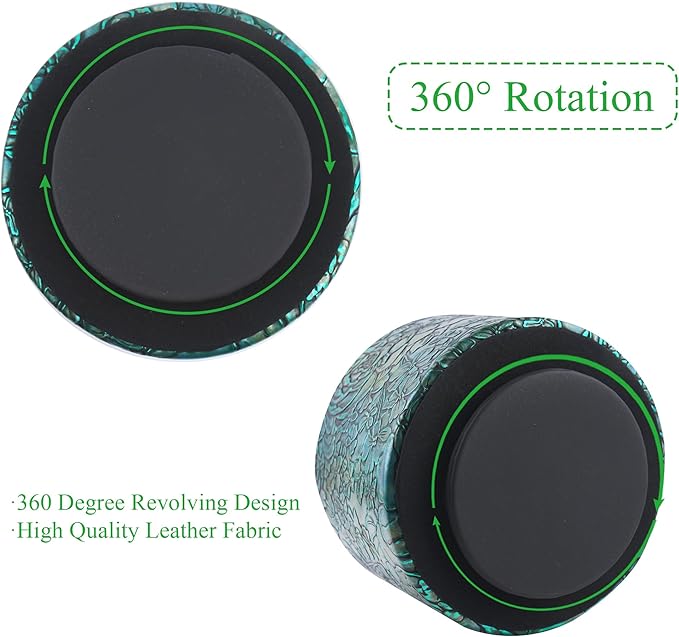 Round Leather Art Supply Organizer,Remote Control Holder,360 Degree Spinning,Multi-Functional Pencil Holder,4 Compartments Desktop Stationary Organizer(1-Rich Flower Green)