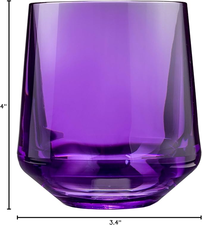 Drinique Unbreakable Stemless Wine Glasses - Set of 4 - Made in USA 12 oz Tritan Unbreakable Plastic Wine Glasses, Reusable for Indoor or Outdoor Use, BPA Free & Shatterproof, Purple