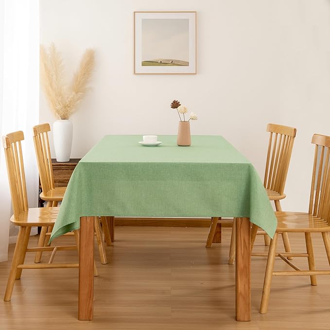 Hiasan Faux Linen Rectangle Tablecloth - Wrinkle and Stain Resistant Washable Decorative Fabric Table Cloth for Kitchen Dining Room Holiday Table Cover for Dinner, Sage Green, 60 x 102 Inch