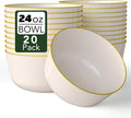 Trendables Disposable Bowls - Ivory Gold Rimmed Fancy Serving Bowls - Perfect for Ice Cream & Candy, Set of 20, 24 oz Each