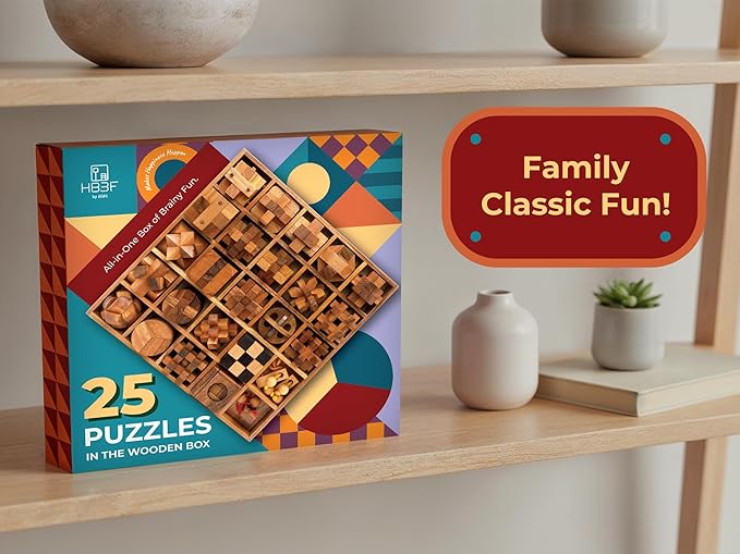BSIRI 25 in 1 Wooden Brain Teaser Puzzles for Adults and Teens or Kids Interlocking 3D Mini Wood Mind Games Hand and Mind Puzzle Teasers Assembly & Disentanglement Set Toys Coffee Table Games Gift
