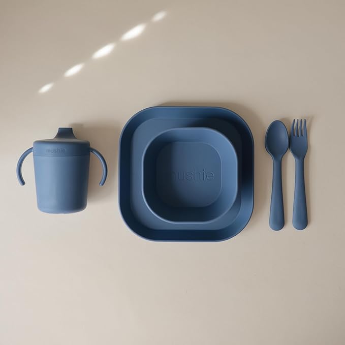 mushie Square Dinnerware Bowls for Kids | Made in Denmark, Set of 2 (Twilight Blue)