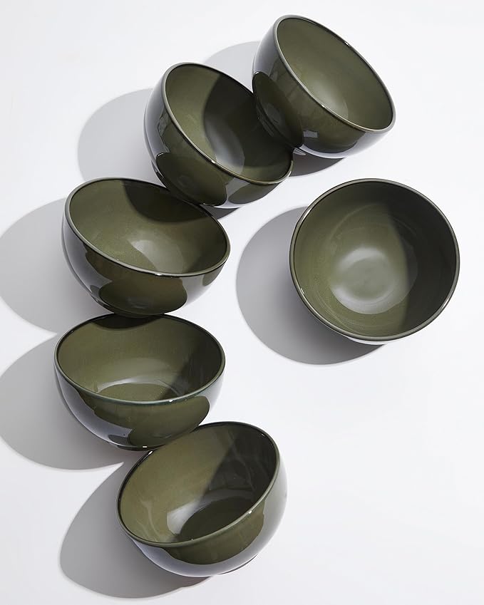 5.3" Cereal Bowls & Dessert Bowls Set of 6-20 Oz Small Bowls for Kitchen-Ceramic Bowl for Cereal, Soup, Oatmeal, Salad, Ramen, Noodle, Rice, Yogurt-Dishwasher & Microwave Safe, Blackish Green