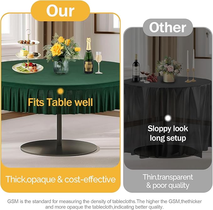 6 Pack Hunter Green Spandex Round Tablecloths for 60 inch Table, Stretchy Fitted 5FT Round Table Cloth with Skirt for Wedding Party Dining Banquet