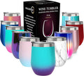 CHILLOUT LIFE 12 oz Stainless Steel Wine Tumbler with Lid - Double Wall Vacuum Insulated Wine Cup Glass Keeping Cold & Hot for Coffee, Champagne, Cocktails, Ice Cream - Powder Coated Caribbean Lily