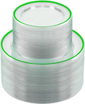BESTSTAR 200PCS Green and Clear Plastic Plates, Green Disposable Plate Set with 100 Dinner Plates and 100 Dessert Plate for Party, St. Patrick's Day