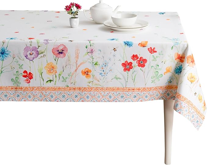 Maison d' Hermine Table Cloth Rectangle Table 100% Cotton 60 x 90 Inches Tablecloth Reusable Decorative for Dining Room Farmhouse Home Valentines Day Decorations Spring Summer - Summer Whisper