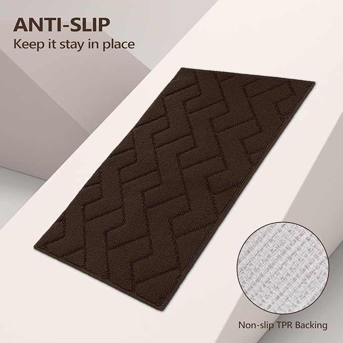 hicorfe Kitchen Rugs and Mats Sets,2 Pieces Super Absorbent Polypropylene Non-Slip Rug,Soft Comfort Floor Mat,Washable for Kitchen,Hallway,Office,Sink,Laundry(24" x 35"+24" x 71",Coffee)